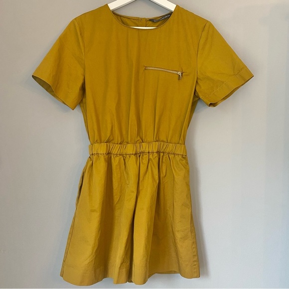 Zara Trafaluc Mustard Yellow, Short-Sleeved, 100% Cotton Skort Romper - Picture 2 of 10